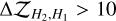 ${\rm{\Delta }}{Z_{{H_2},{H_1}}} > 10$