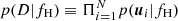 $ p(D|f_{\rm H}) \equiv \Pi_{i=1}^N p(\boldsymbol{u}_i|f_{\rm H}) $