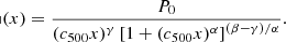 $$ \begin{aligned} \mathbb{p} (x) = \frac{P_{0} }{ (c_{500}x)^{\gamma }\left[1+(c_{500}x)^\alpha \right]^{(\beta -\gamma )/\alpha } }. \end{aligned} $$