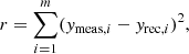 $$ \begin{aligned}&r = \sum ^m_{i=1} ({y}_{\text{meas},i} - {y}_{\text{rec},i})^2 , \end{aligned} $$