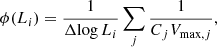 $$ \begin{aligned} \phi (L_i)=\frac{1}{\Delta {\log }\, L_i} \sum _j \frac{1}{C_j V_{\max ,j}} ,\end{aligned} $$