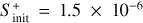 ${S_{{\rm{init}}}^ + = 1.5 \times {{10}^{ - 6}}}$
