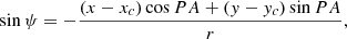 $$ \begin{aligned} \sin {\psi }=-\frac{(x-x_c) \cos {PA} + ({ y}-{ y}_c) \sin {PA}}{r},\end{aligned} $$