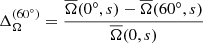 $$ \begin{aligned} \Delta _\Omega ^{(60^\circ )} = \frac{\overline{\Omega }(0^\circ ,s) - \overline{\Omega }(60^\circ ,s)}{\overline{\Omega }(0,s)} \end{aligned} $$