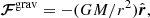 $$ \begin{aligned} \boldsymbol{\mathcal{F} }^\mathrm{grav}&= -(GM/r^2)\hat{\boldsymbol{r}},\end{aligned} $$
