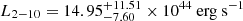 $ L_{\mathrm{2-10}}=14.95^{+11.51}_{-7.60}\times10^{44}~\mathrm{erg~s}^{-1} $