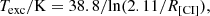 $$ \begin{aligned} {T_{\rm exc}}/\mathrm{K} = 38.8/{\ln }(2.11/R_{\rm [C{\small I}]}){,} \end{aligned} $$