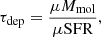 $$ \begin{aligned} \tau _{\rm dep}=\frac{\mu M_{\rm mol}}{\mu \mathrm{SFR}}\mathrm{,} \end{aligned} $$