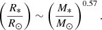 $$ \begin{aligned} \left( \frac{R_*}{R_\odot } \right)\sim \left( \frac{M_*}{M_\odot }\right)^{0.57}. \end{aligned} $$