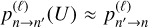$p_{n \to n\prime }^{\left( \ell \right)}\left( U \right) \approx p_{n\prime \to n}^{\left( \ell \right)}$