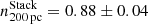 $ n^{\mathrm{Stack}}_{{200}\,\mathrm{pc}} = 0.88\pm 0.04 $