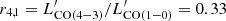 $ r_{4,1} = L^\prime_{\mathrm{CO(4 {-} 3)}}/L^\prime_{\mathrm{CO(1 {-} 0)}} = 0.33 $