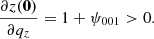 $$ \begin{aligned} \frac{\partial z(\boldsymbol{0})}{\partial q_{z}}&= 1+\psi _{001} > 0 . \end{aligned} $$