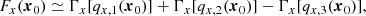 $$ \begin{aligned} F_{x}(\boldsymbol{x}_{0}) \simeq \Gamma _x[q_{x,1}(\boldsymbol{x}_{0})] + \Gamma _x[q_{x,2}(\boldsymbol{x}_{0})] - \Gamma _x[q_{x,3}(\boldsymbol{x}_{0})], \end{aligned} $$