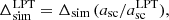 $ \Delta_{\mathrm{sim}}^{\mathrm{LPT}}=\Delta_{\mathrm{sim}}\,(a_{\mathrm{sc}}/a_{\mathrm{sc}}^{\mathrm{LPT}}), $