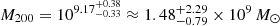 $ M_{200} = 10^{9.17^{+0.38}_{-0.33}} \approx 1.48^{+2.29}_{-0.79}\times 10^9\,M_\odot $