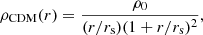 $$ \begin{aligned} \rho _{\mathrm{CDM} }(r) = \frac{\rho _0}{(r/r_{\rm s})(1+r/r_{\rm s})^2}, \end{aligned} $$