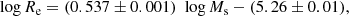 $$ \begin{aligned} \log R_{\rm e}=(0.537 \pm 0.001)\,\,\log M_{\rm s} - (5.26 \pm 0.01), \end{aligned} $$