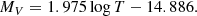 $$ \begin{aligned}&M_V = 1.975 \log T -14.886. \end{aligned} $$