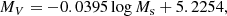 $$ \begin{aligned}&M_V = -0.0395 \log M_{\rm s} + 5.2254, \end{aligned} $$