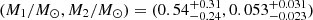 $ (M_1/M_\odot, M_2/M_\odot)= (0.54^{+0.31}_{-0.24}, 0.053^{+0.031}_{-0.023}) $