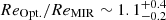 $ {Re}_{\mathrm{Opt.}}/{Re}_{\mathrm{MIR}} \sim 1.1_{-0.2}^{+0.4} $