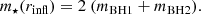$$ \begin{aligned} m_{\star }(r_{\text{infl}}) = 2\ (m_{\text{BH1}} + m_{\text{BH2}}). \end{aligned} $$