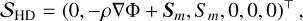 ${{\rm{S}}_{{\rm{HD}}}} = {\left( {0, - \rho \nabla {\rm{\Phi }} + {{\bf{S}}_m},{S_m},0,0,0} \right)^ \top },$