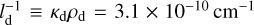 $l_{\rm{d}}^{ - 1} \equiv {\kappa _{\rm{d}}}{\rho _{\rm{d}}} = 3.1 \times {10^{ - 10}}{\rm{c}}{{\rm{m}}^{ - 1}}$