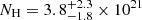 $ N_{\mathrm{H}} = 3.8^{+2.3}_{-1.8} \times 10^{21} $