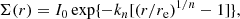 $$ \begin{aligned} \Sigma (r) = I_0\exp \{-k_n[(r/r_{\rm e})^{1/n}-1]\}, \end{aligned} $$