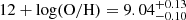 $ 12+\log(\mathrm{O/H}) = 9.04_{-0.10}^{+0.13} $
