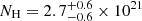 $ N_{\mathrm{H}} = 2.7^{+0.6}_{-0.6} \times 10^{21} $