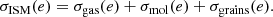 $$ \begin{aligned} \sigma _{\mathrm{ISM}}(e) = \sigma _{\mathrm{gas}}(e) + \sigma _{\mathrm{mol}}(e) + \sigma _{\mathrm{grains}}(e). \end{aligned} $$