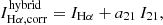 $$ \begin{aligned} I_{\rm H\alpha , corr}^\mathrm{hybrid} = I_{\rm H\alpha } + a_{21}\, I_{21}, \end{aligned} $$