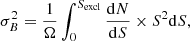 $$ \begin{aligned} \sigma _{B}^{2} = \frac{1}{\Omega } \int _{0}^{S_{\rm excl}} \frac{\mathrm{d}N}{\mathrm{d}S} \times S^{2} \mathrm{d}S, \end{aligned} $$