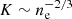 $ K \sim n_{\mathrm{e}}^{-2/3} $