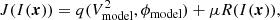 $$ \begin{aligned} J(I(\boldsymbol{x})) = q(V_{\rm model}^2, \phi _{\rm model}) + \mu R(I(\boldsymbol{x})), \end{aligned} $$