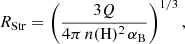 $$ \begin{aligned} R_{\mathrm{Str} } = \left( \frac{3 Q}{4\pi \, n(\mathrm{H} )^{2}\, \alpha _{\rm B}} \right)^{1/3}, \end{aligned} $$