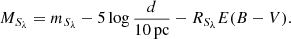 $$ \begin{aligned} M_{S_{\lambda }} = m_{S_{\lambda }} - 5\log \frac{d}{10\,\mathrm{pc}} - R_{S_{\lambda }} E(B-V). \end{aligned} $$