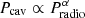 $ P_{\rm cav} \propto P^{\alpha}_{\rm radio} $
