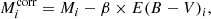 $$ \begin{aligned} M_{i}^\mathrm{corr} = M_{i} - \beta \times E(B-V)_i, \end{aligned} $$