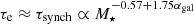 $ \tau_{\rm e} \approx \tau_\mathrm{synch} \propto M_\star^{-0.57+1.75\alpha_\mathrm{gal}} $