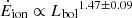 $ {\dot{E}_{\mathrm{ion}} \propto {L_{\mathrm{bol}}}^{1.47 \pm 0.09}} $
