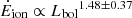 $ {\dot{E}_{\mathrm{ion}} \propto {L_{\mathrm{bol}}}^{1.48 \pm 0.37}} $