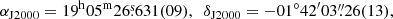 $$ \begin{aligned} \alpha _\mathrm{J2000} = 19^\mathrm{h} 05^\mathrm{m} 26{\overset{\text{s}}{.}}631(09), ~~\delta _\mathrm{J2000} = -01^{\circ }42^{\prime }03{\overset{\prime \prime }{.}}26(13), \end{aligned} $$