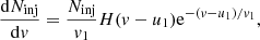 $$ \begin{aligned} \frac{\mathrm{d}N_{\mathrm{inj} }}{\mathrm{d}v}=\frac{N_{\mathrm{inj} }}{v_{1}}H(v-u_{1})\mathrm{e} ^{-(v-u_{1})/v_{1}}, \end{aligned} $$