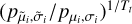 ${\left( {{{{p_{{{\tilde \mu }_i},{{\tilde \sigma }_i}}}} \mathord{\left/ {\vphantom {{{p_{{{\tilde \mu }_i},{{\tilde \sigma }_i}}}} {{p_{{\mu _i},{\sigma _i}}}}}} \right. \kern-\nulldelimiterspace} {{p_{{\mu _i},{\sigma _i}}}}}} \right)^{{1 \mathord{\left/ {\vphantom {1 {{T_t}}}} \right. \kern-\nulldelimiterspace} {{T_t}}}}}$