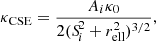 $$ \begin{aligned} \kappa _{\rm CSE} = \frac{A_i \kappa _0}{2({S\!}_i^2+r_{\rm ell}^2)^{3/2}}, \end{aligned} $$