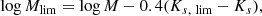 $$ \begin{aligned} \log {M_{\rm lim}} = \log {M} - 0.4(K_{s,~\mathrm{lim}} - K_{s}), \end{aligned} $$
